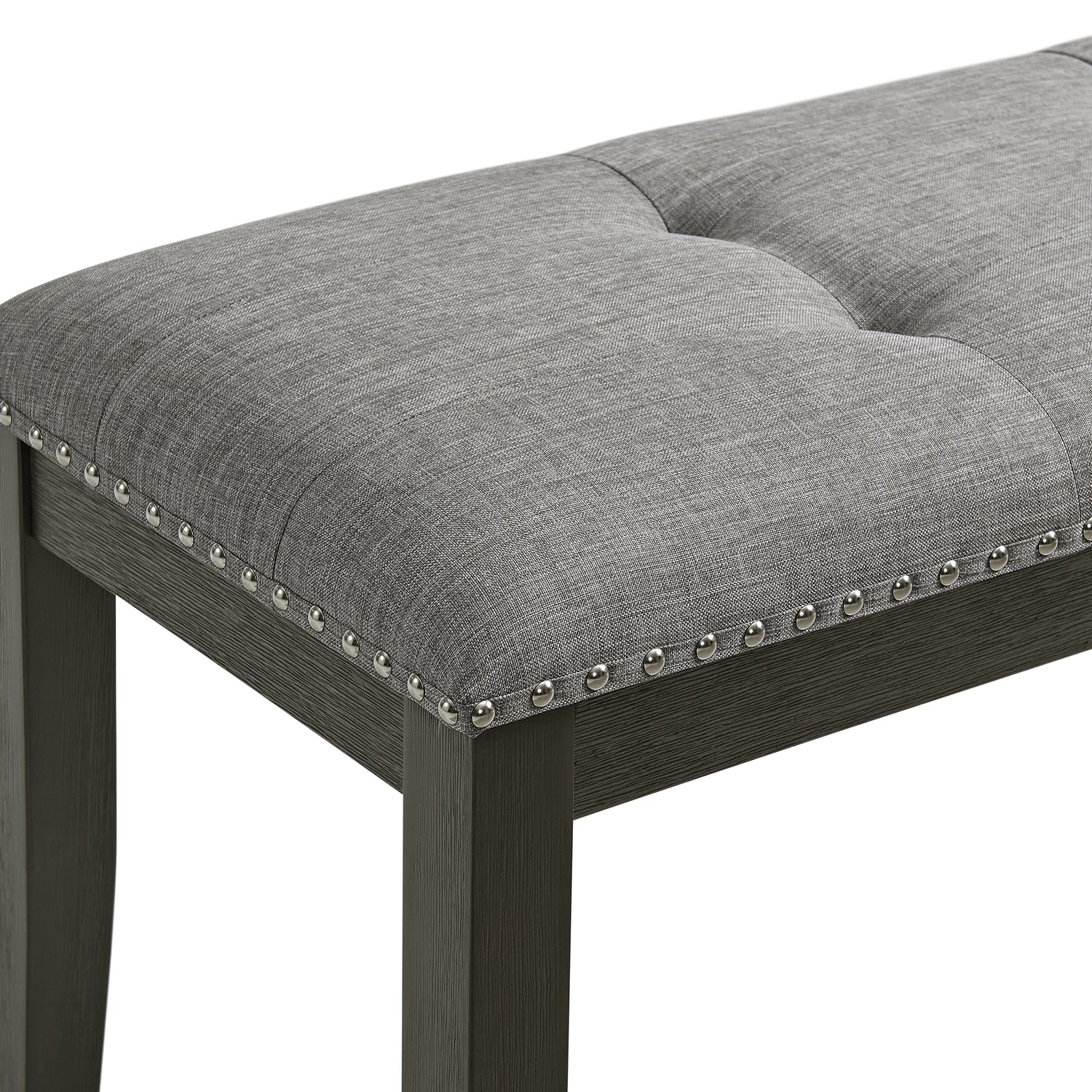 Everdeen Bench w/ Grey Fabric and Nail Heads in Charcoal - Tampa Furniture Outlet