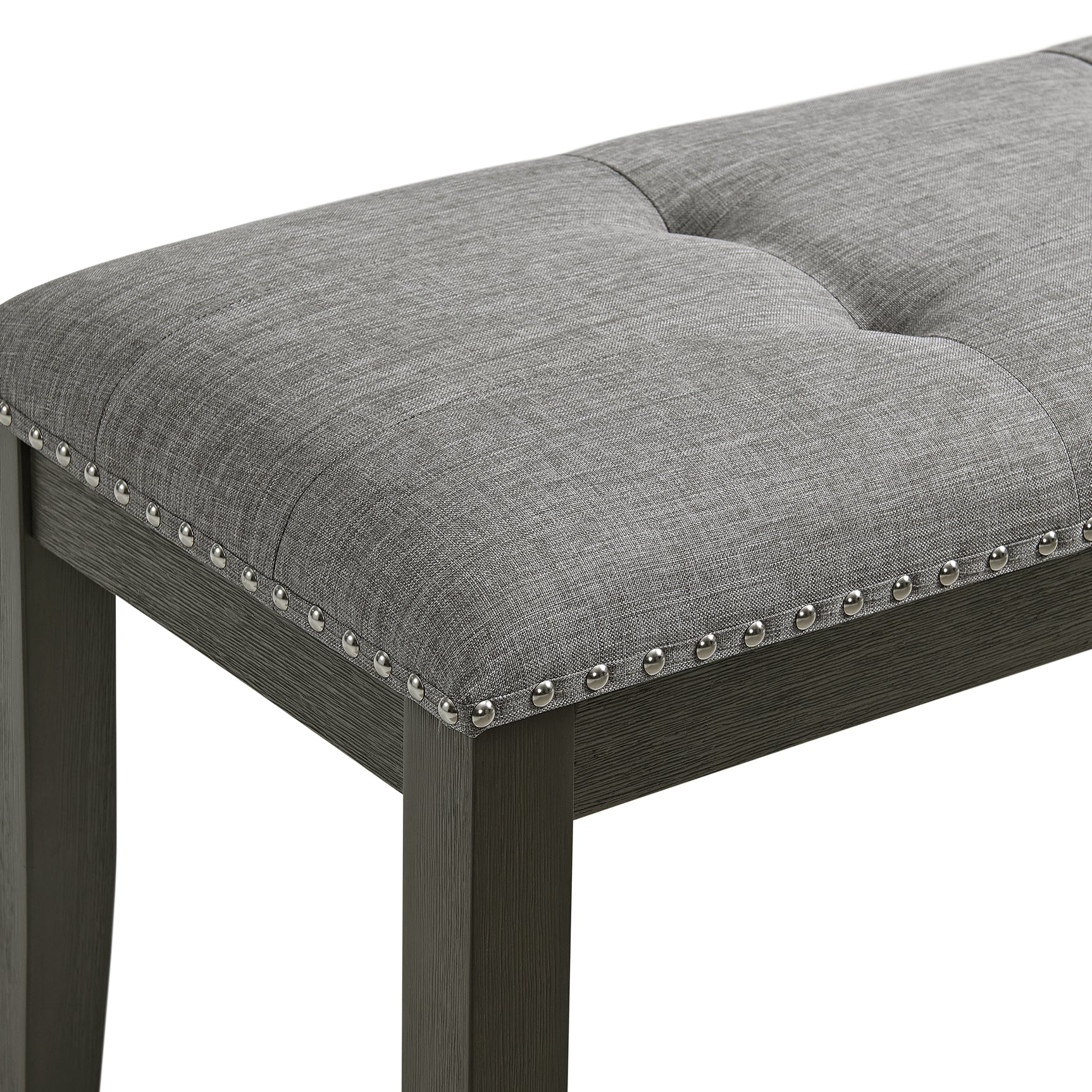 Everdeen Bench w/ Grey Fabric and Nail Heads in Charcoal - Tampa Furniture Outlet