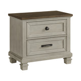 Farmington 2-Drawer Nightstand with USB in Medium Brown and Washed Stone