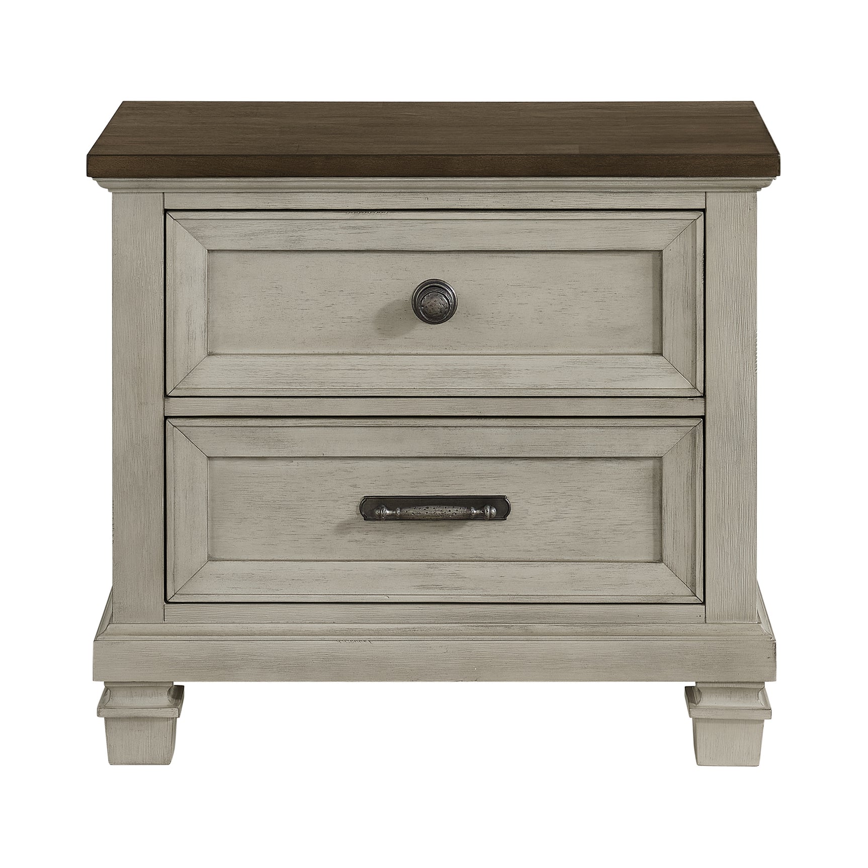 Farmington 2-Drawer Nightstand with USB in Medium Brown and Washed Stone