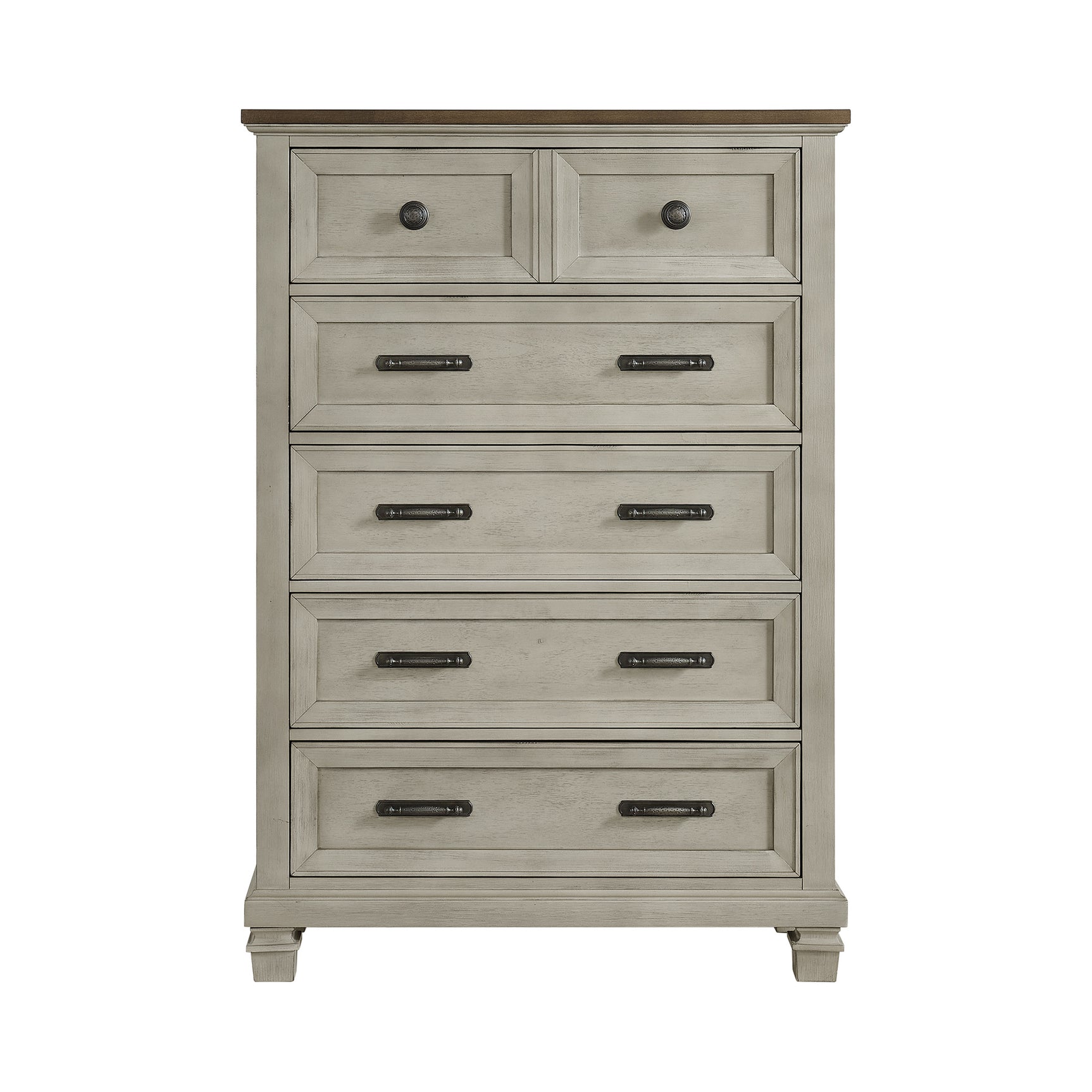 Farmington 5-Drawer Chest in Medium Brown and Washed Stone