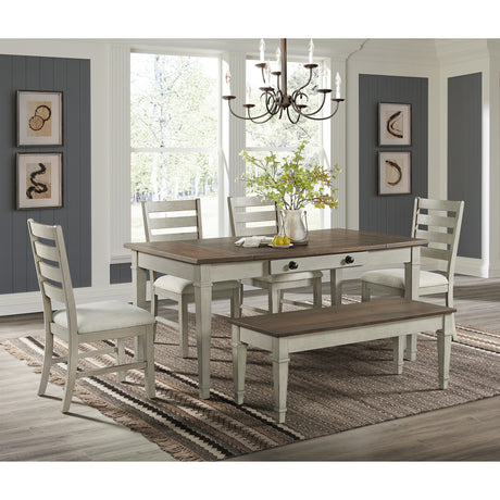 Farmington Rectangular Dining Table in Medium Brown and Washed Stone - Tampa Furniture Outlet