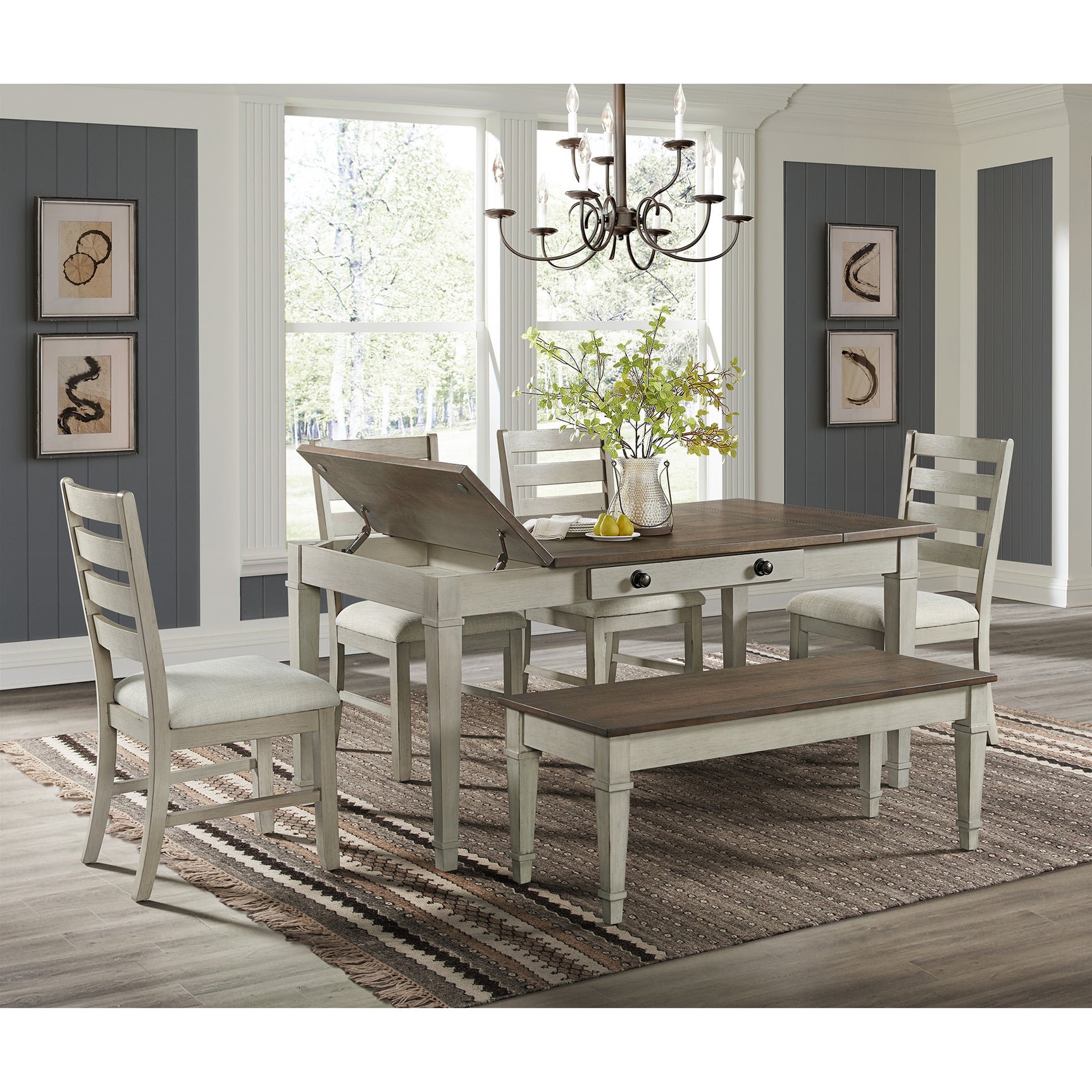 Farmington Ladder Back Dining Side Chair with Light Beige Fabric in Washed Stone (2 Per Carton) - Tampa Furniture Outlet