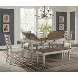 Farmington Storage Dining Bench in Medium Brown and Washed Stone - Tampa Furniture Outlet