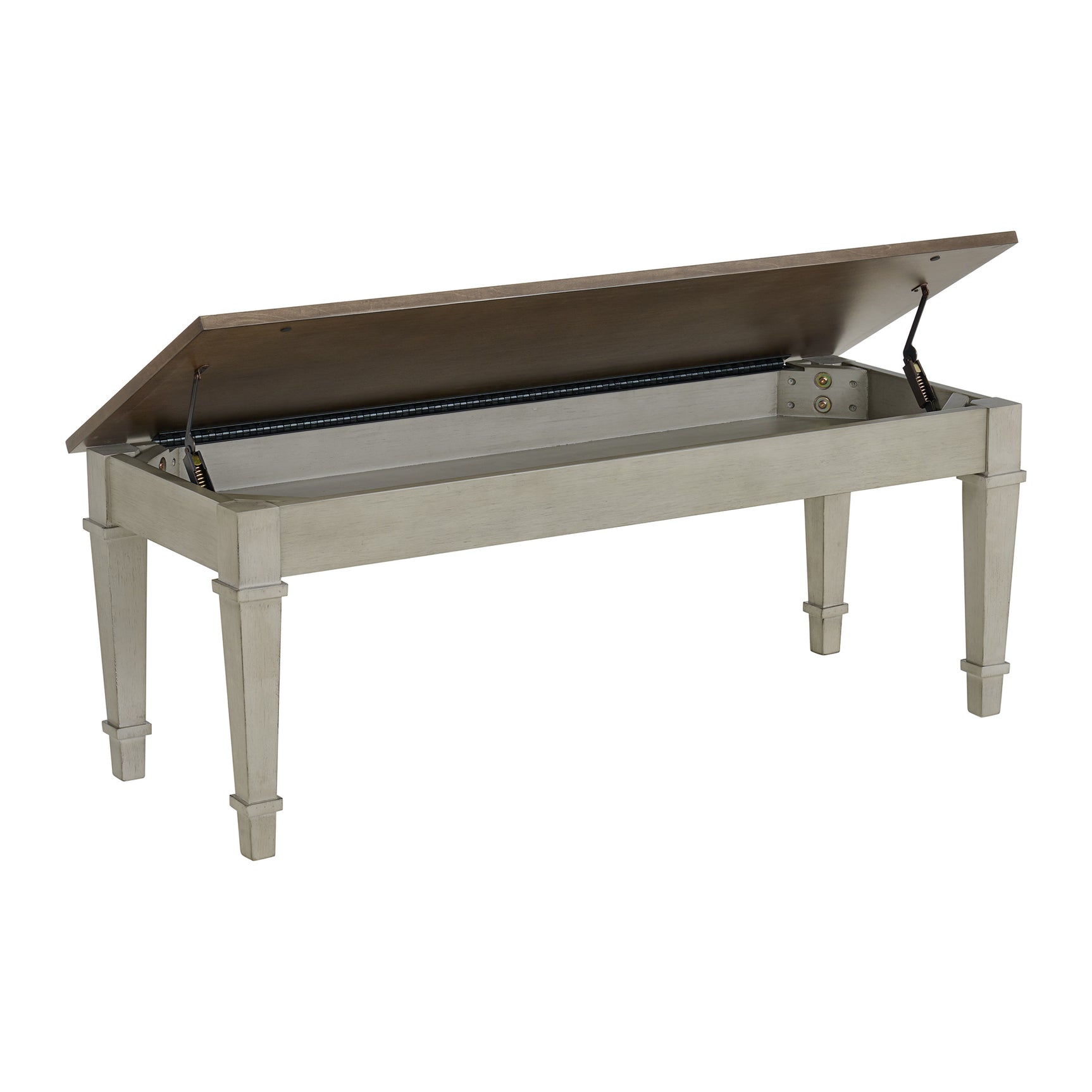 Farmington Storage Dining Bench in Medium Brown and Washed Stone - Tampa Furniture Outlet