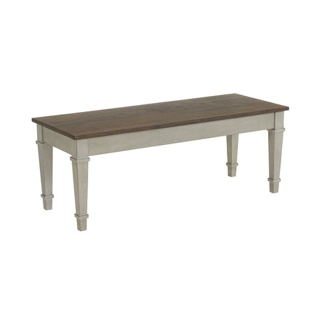 Farmington Storage Dining Bench in Medium Brown and Washed Stone