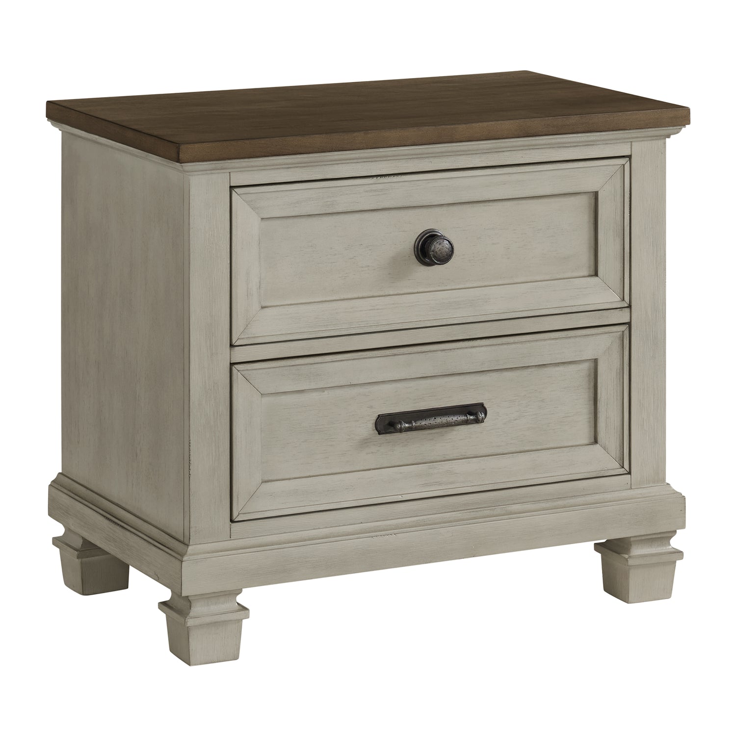 Farmington 2-Drawer Nightstand with USB in Medium Brown and Washed Stone - Tampa Furniture Outlet