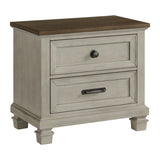 Farmington 2-Drawer Nightstand with USB in Medium Brown and Washed Stone - Tampa Furniture Outlet