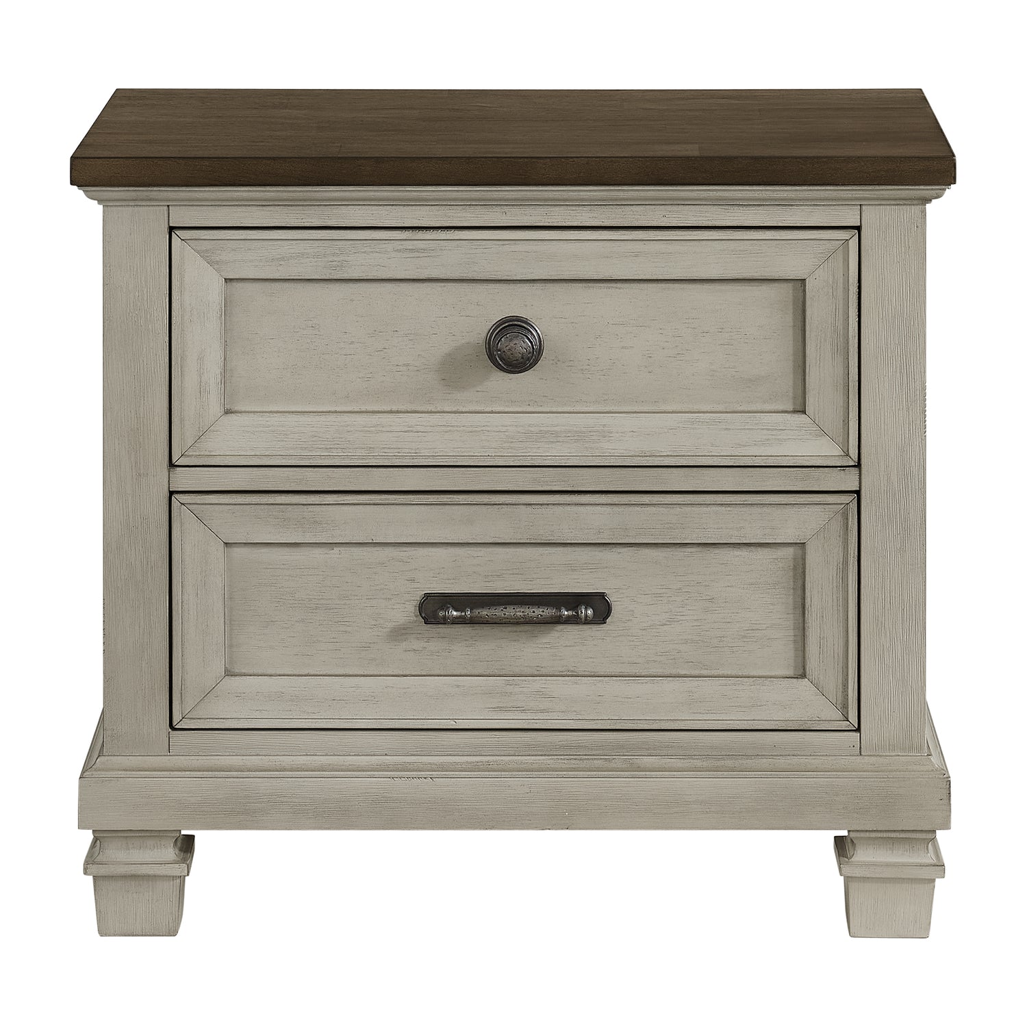 Farmington 2-Drawer Nightstand with USB in Medium Brown and Washed Stone - Tampa Furniture Outlet