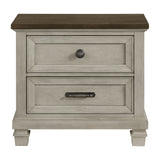 Farmington 2-Drawer Nightstand with USB in Medium Brown and Washed Stone - Tampa Furniture Outlet