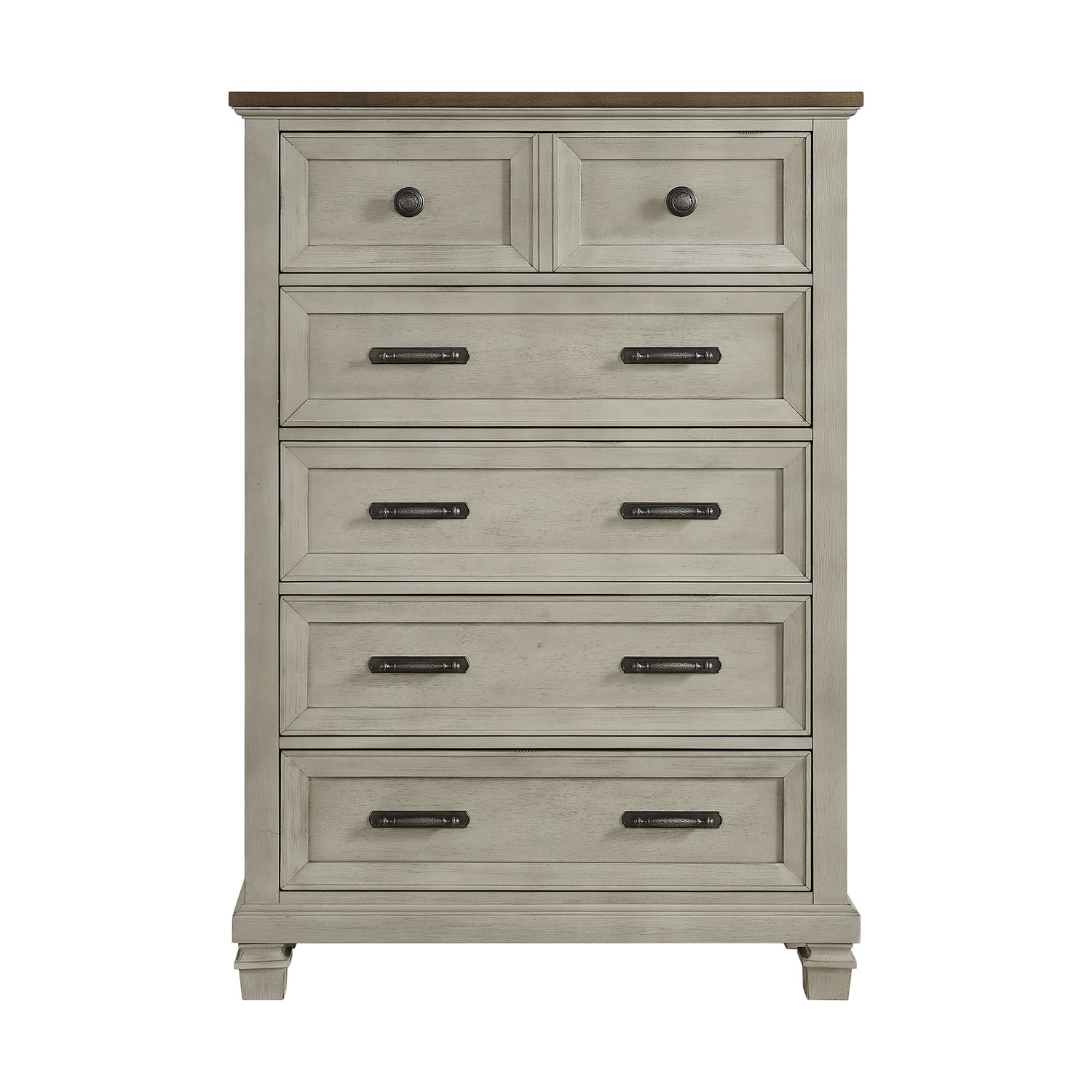 Farmington 5-Drawer Chest in Medium Brown and Washed Stone - Tampa Furniture Outlet