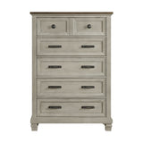 Farmington 5-Drawer Chest in Medium Brown and Washed Stone - Tampa Furniture Outlet