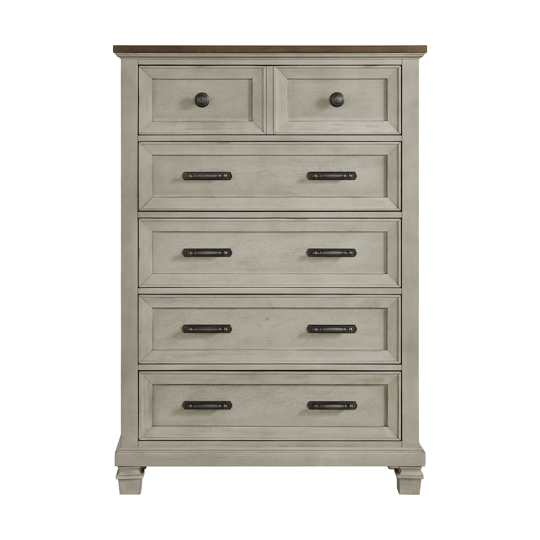 Farmington 5-Drawer Chest in Medium Brown and Washed Stone - Tampa Furniture Outlet
