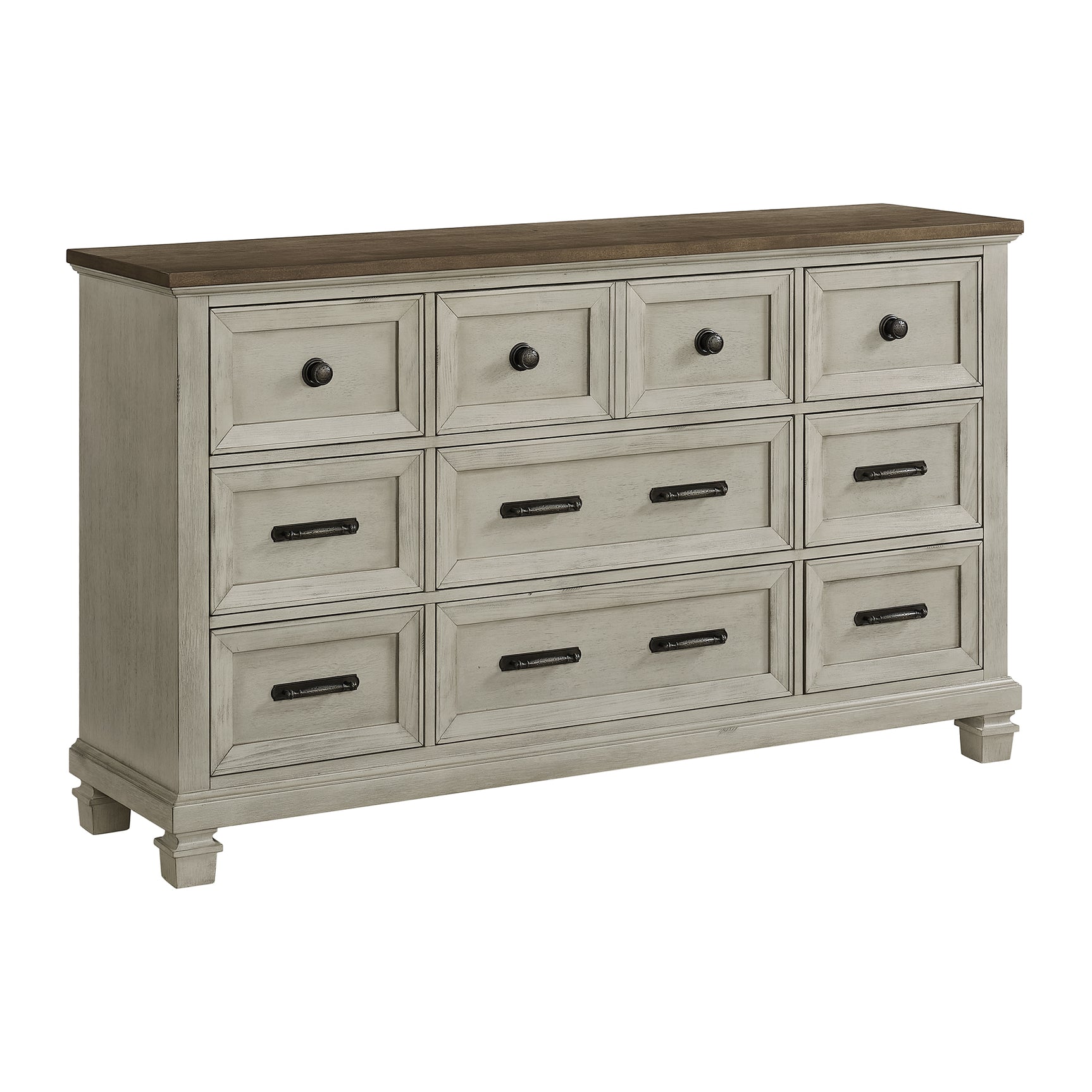 Farmington 9-Drawer Dresser in Medium Brown and Washed Stone - Tampa Furniture Outlet