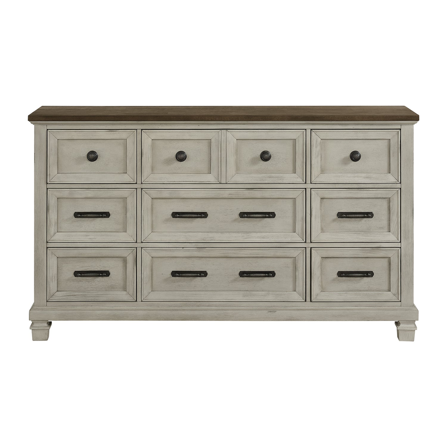 Farmington 9-Drawer Dresser in Medium Brown and Washed Stone - Tampa Furniture Outlet