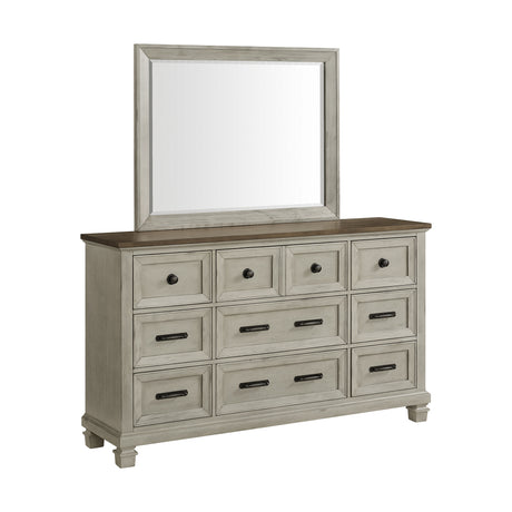 Farmington Dresser and Mirror Set in Medium Brown and Washed Stone - Tampa Furniture Outlet