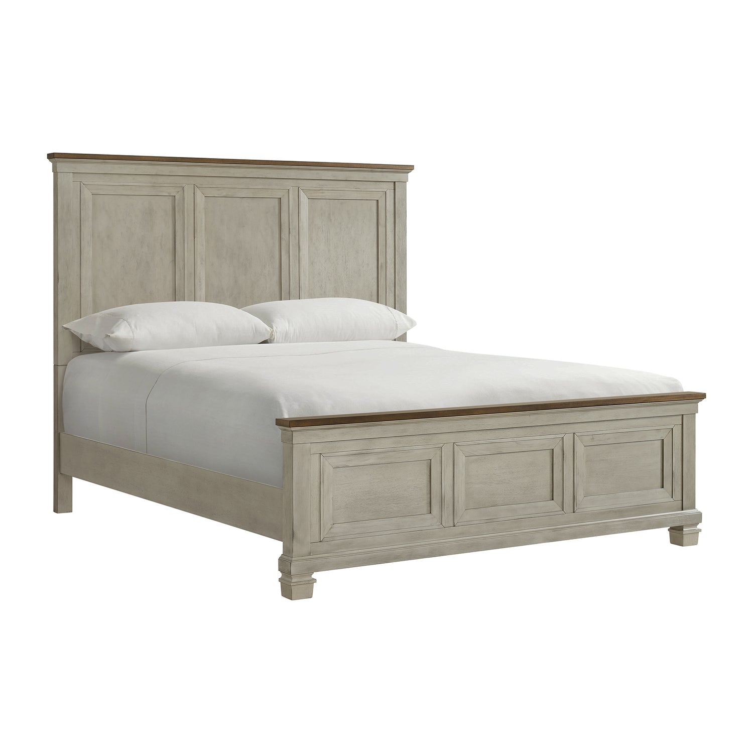 Farmington King Panel Bed in Medium Brown and Washed Stone - Tampa Furniture Outlet
