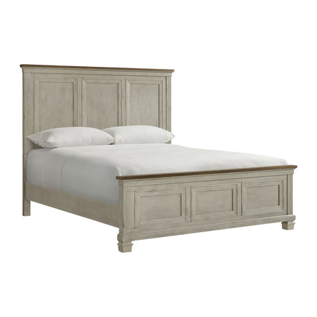 Farmington King Panel Bed in Medium Brown and Washed Stone - Tampa Furniture Outlet