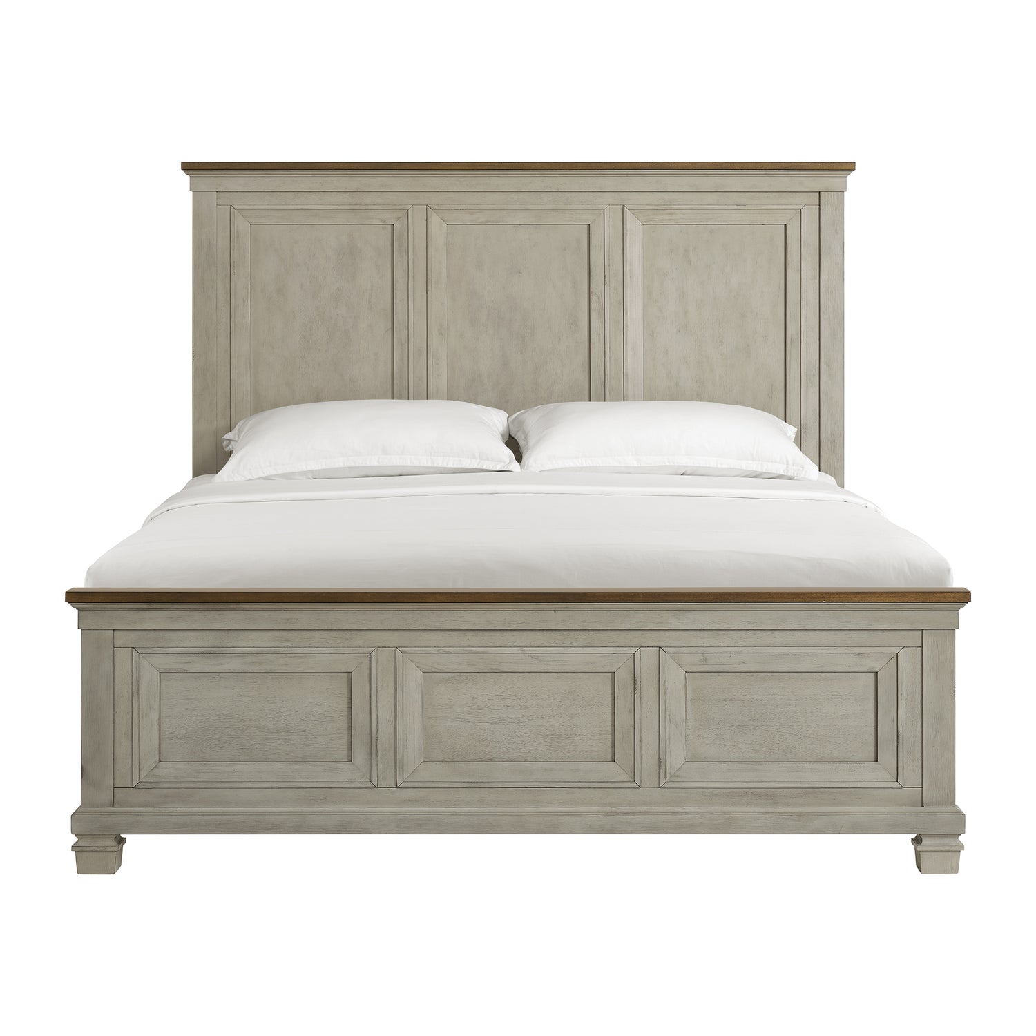 Farmington King Panel Bed in Medium Brown and Washed Stone - Tampa Furniture Outlet