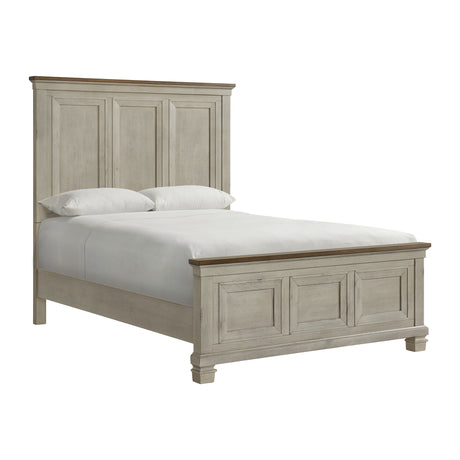 Farmington Queen Panel Bed in Medium Brown and Washed Stone - Tampa Furniture Outlet