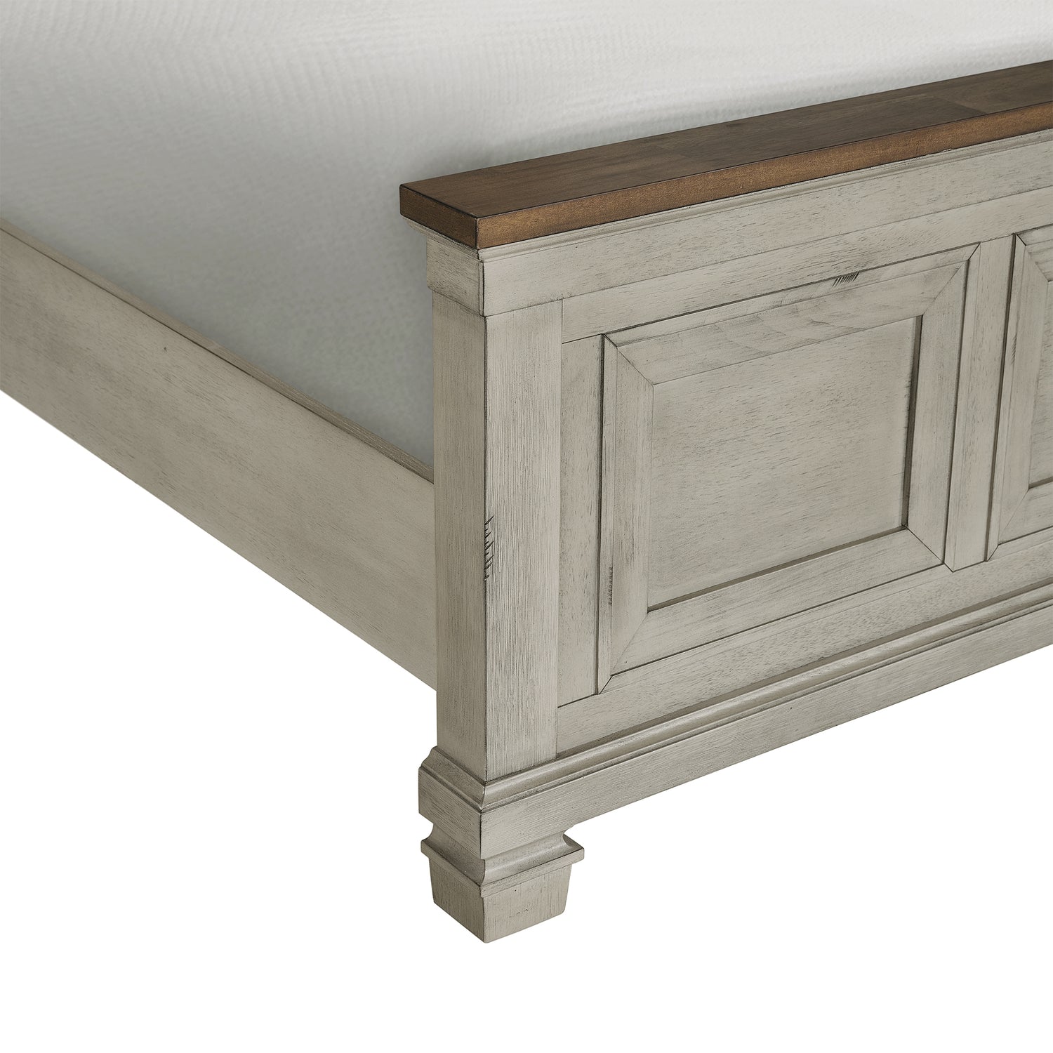 Farmington Queen Panel Bed in Medium Brown and Washed Stone - Tampa Furniture Outlet