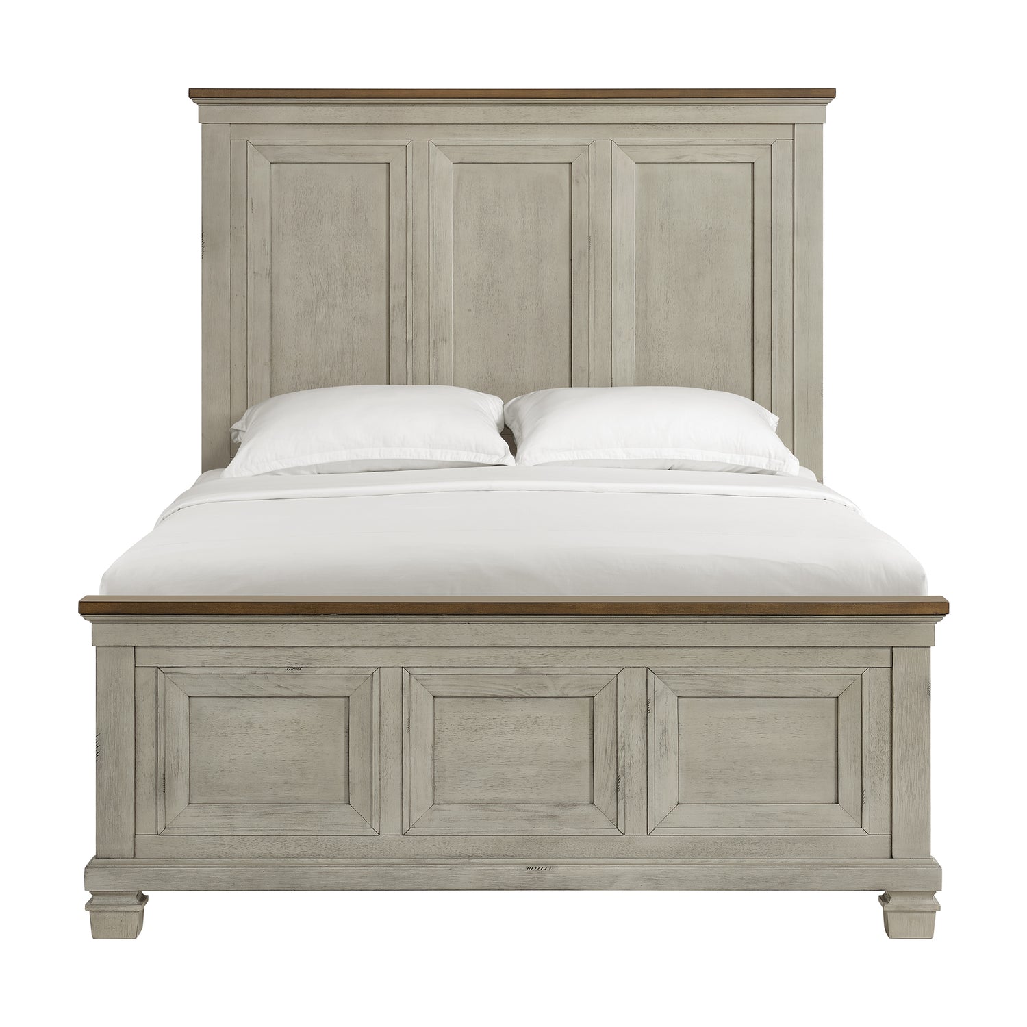 Farmington Queen Panel Bed in Medium Brown and Washed Stone - Tampa Furniture Outlet