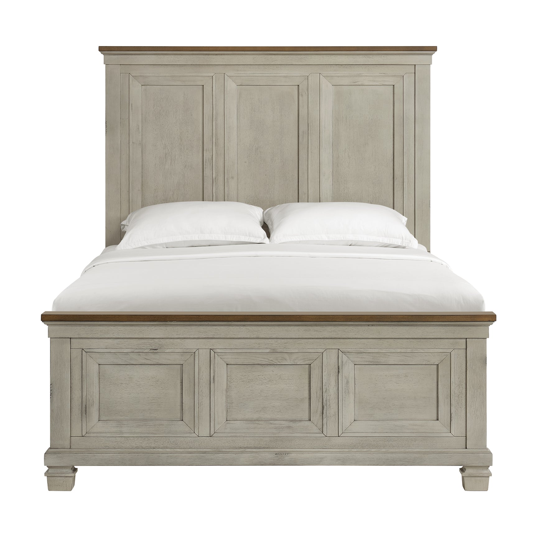 Farmington Queen Panel Bed in Medium Brown and Washed Stone - Tampa Furniture Outlet
