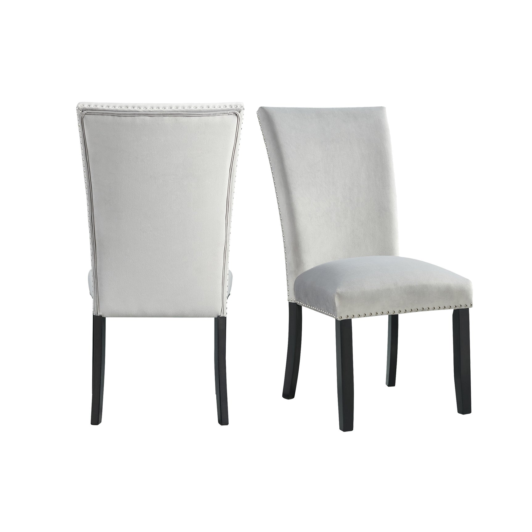 Francesca Rectangular Dining Grey Velvet Side Chair W/ Nailhead Trim (2 Per Pack) - Tampa Furniture Outlet