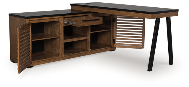 Tampa Furniture Outlet - Ashley Furniture - Kallari Office Desk - Credenza with Desk Return / Warm Brown/Black - H737H1
