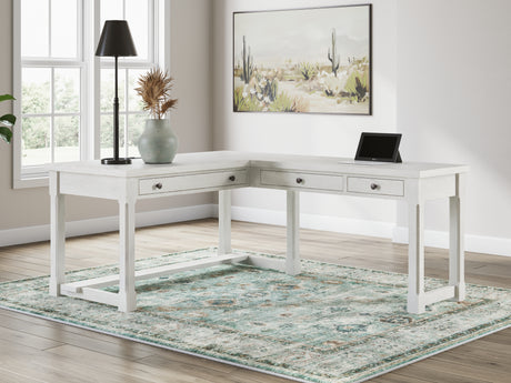 Tampa Furniture Outlet - Ashley Furniture - Robbinsdale Office Desk - L-Shaped Home Office Desk / Antique White - H742H1