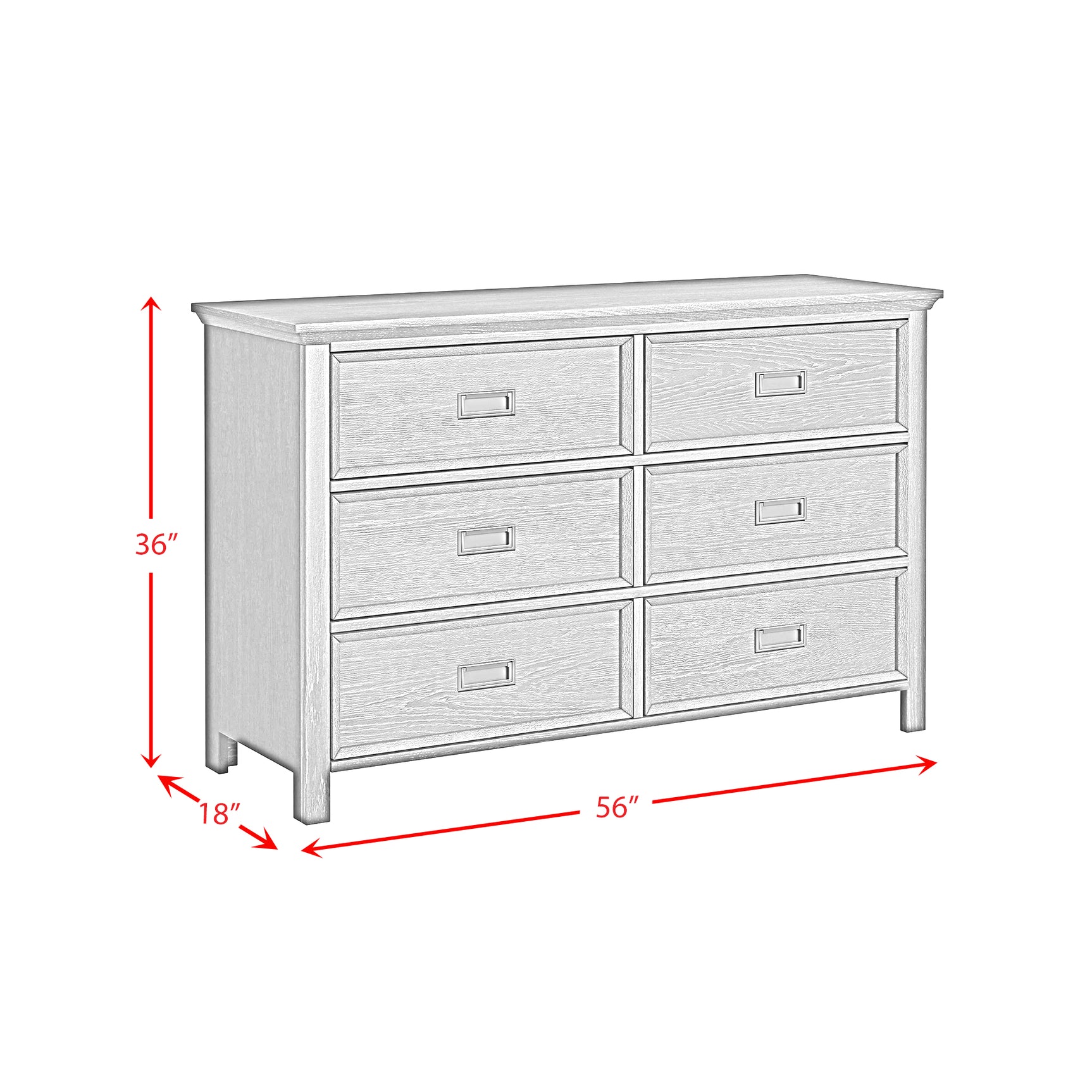 Hampton Kids 6-Drawer Dresser in White - Tampa Furniture Outlet