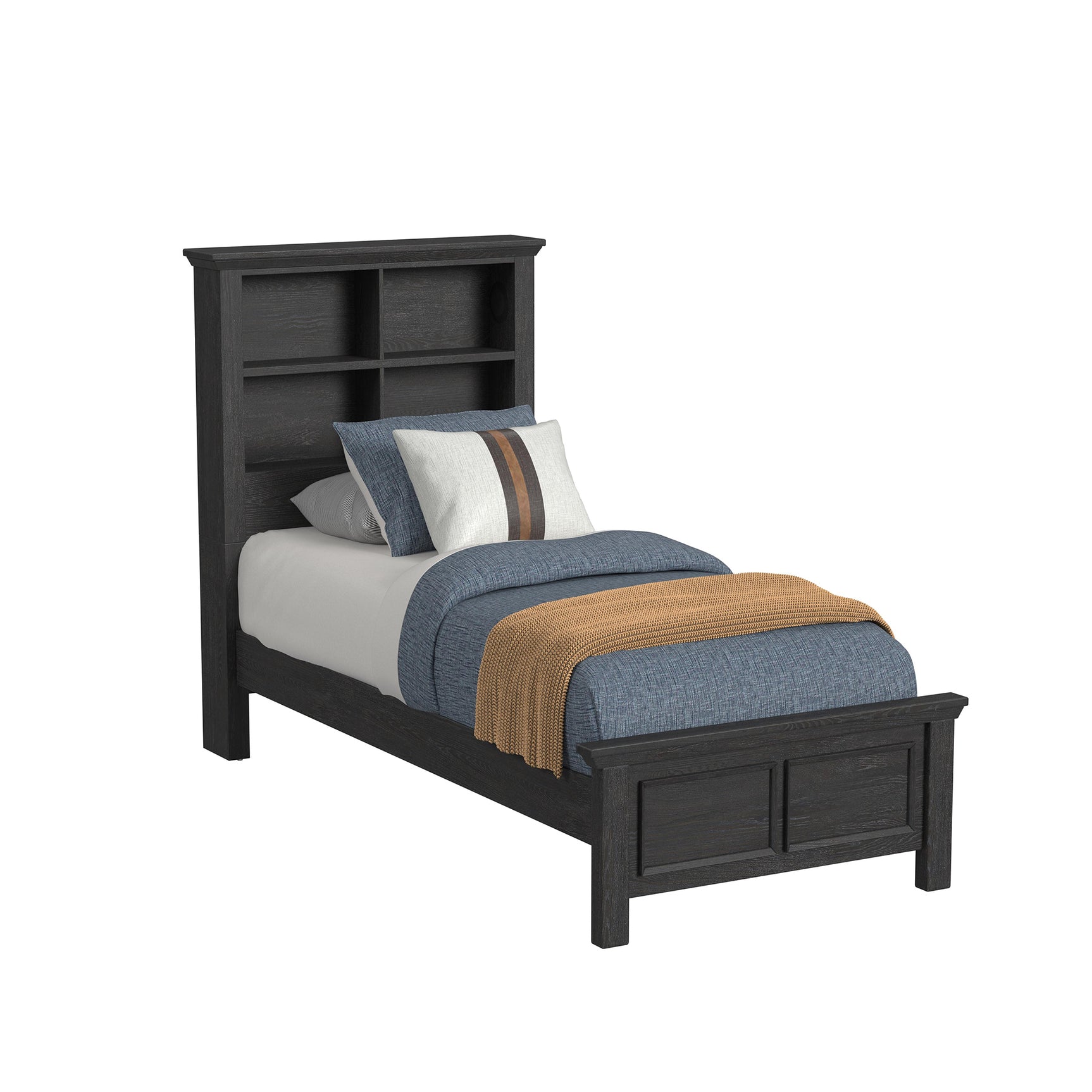 Hampton Kids Twin Bookcase Bed in Charcoal - Tampa Furniture Outlet