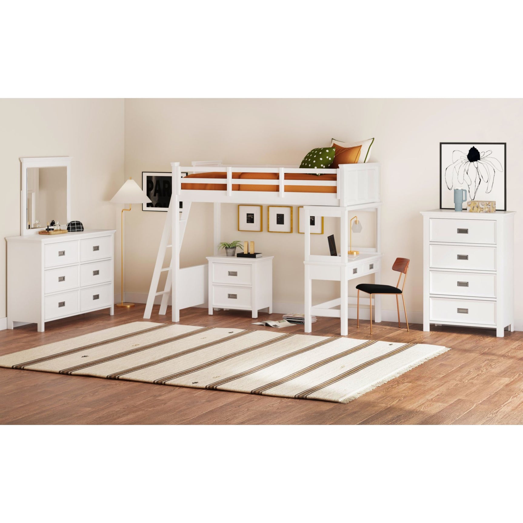 Hampton Kids Twin Loft with Ladder and Desk with Speaker in White – SKU Y-15760-7-L1 | Elements