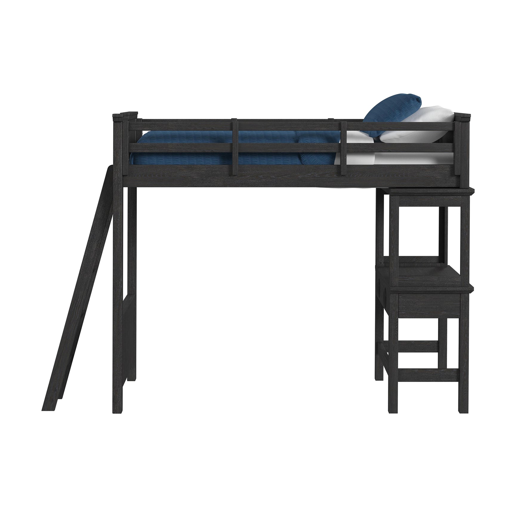 Hampton Kids Twin Loft with Ladder and Desk with Speaker in Charcoal - Tampa Furniture Outlet