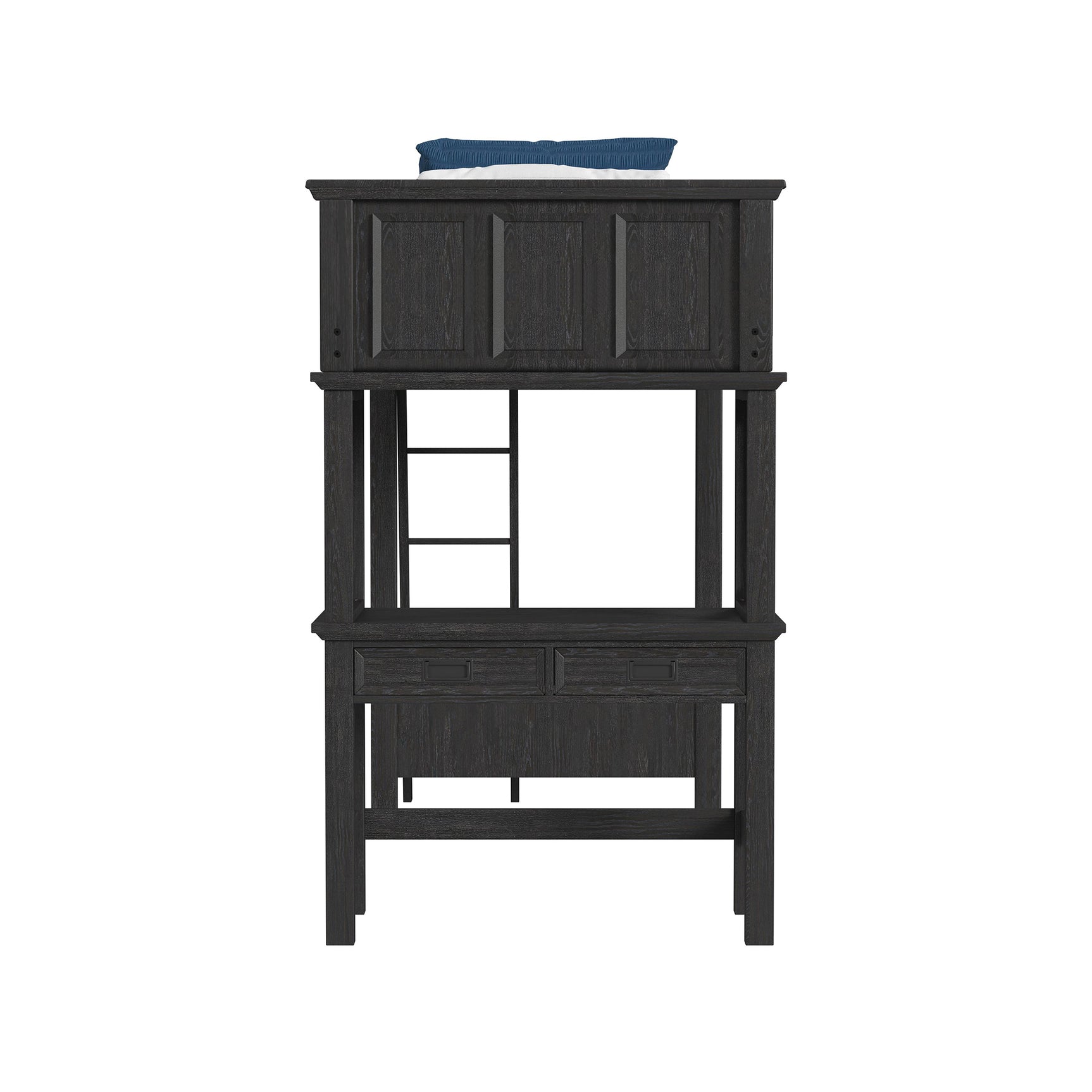 Hampton Kids Twin Loft with Ladder and Desk with Speaker in Charcoal - Tampa Furniture Outlet