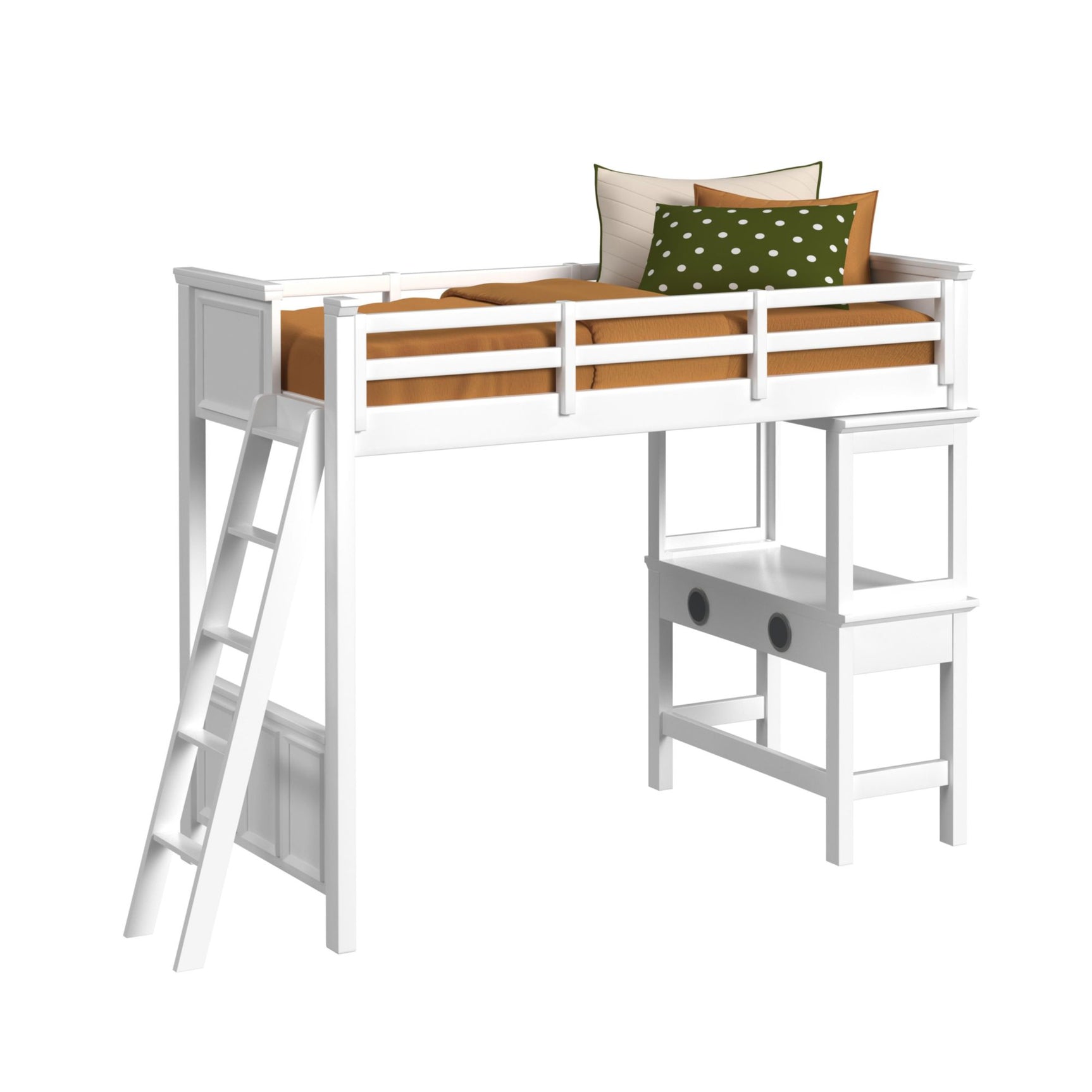 Hampton Kids Twin Loft with Ladder and Desk with Speaker in White - Tampa Furniture Outlet