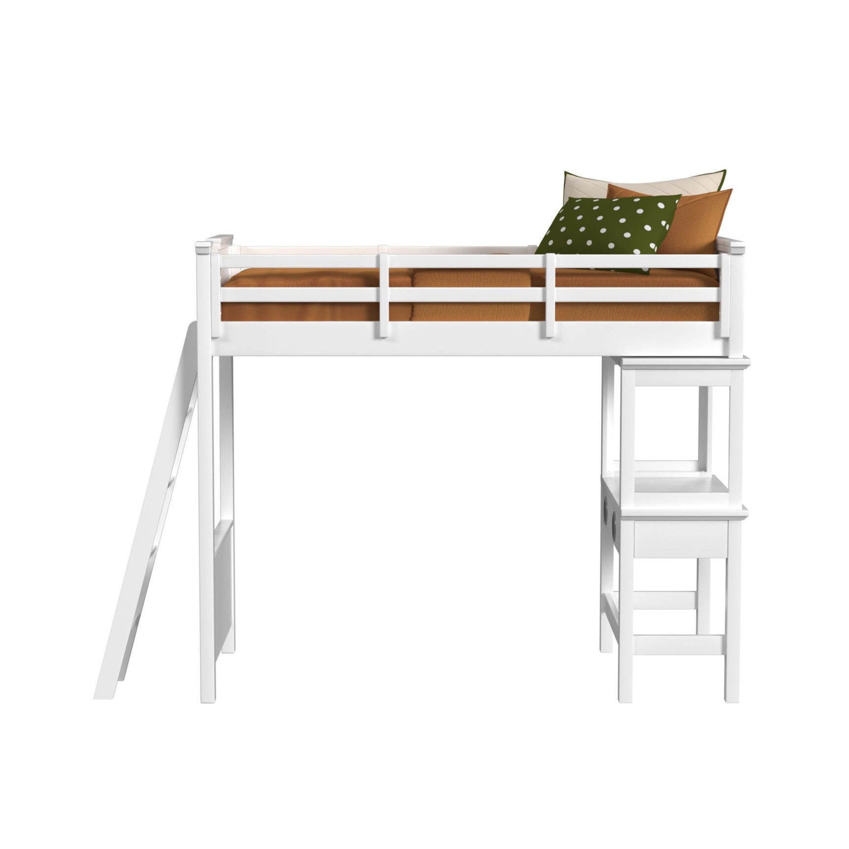 Hampton Kids Twin Loft with Ladder and Desk with Speaker in White - Tampa Furniture Outlet