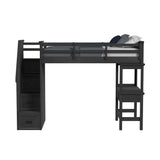 Hampton Kids Twin Loft with Staircase and Desk with Speaker in Charcoal - Tampa Furniture Outlet