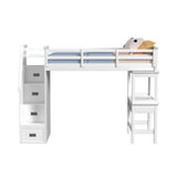 Hampton Kids Twin Loft with Staircase and Desk with Speaker in White