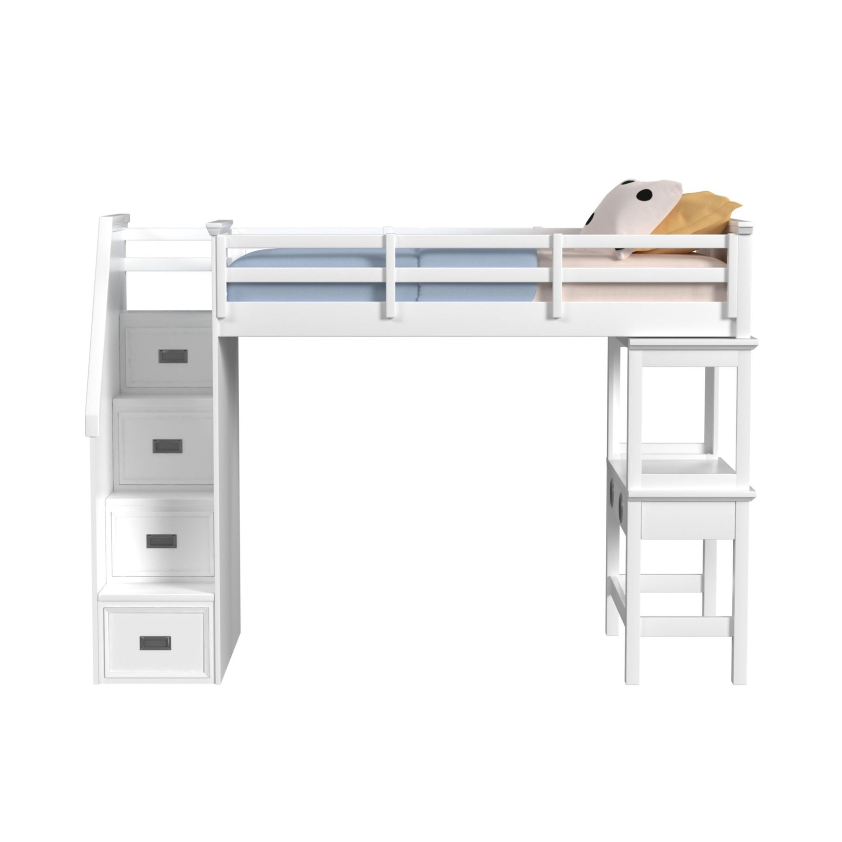 Hampton Kids Twin Loft with Staircase and Desk with Speaker in White