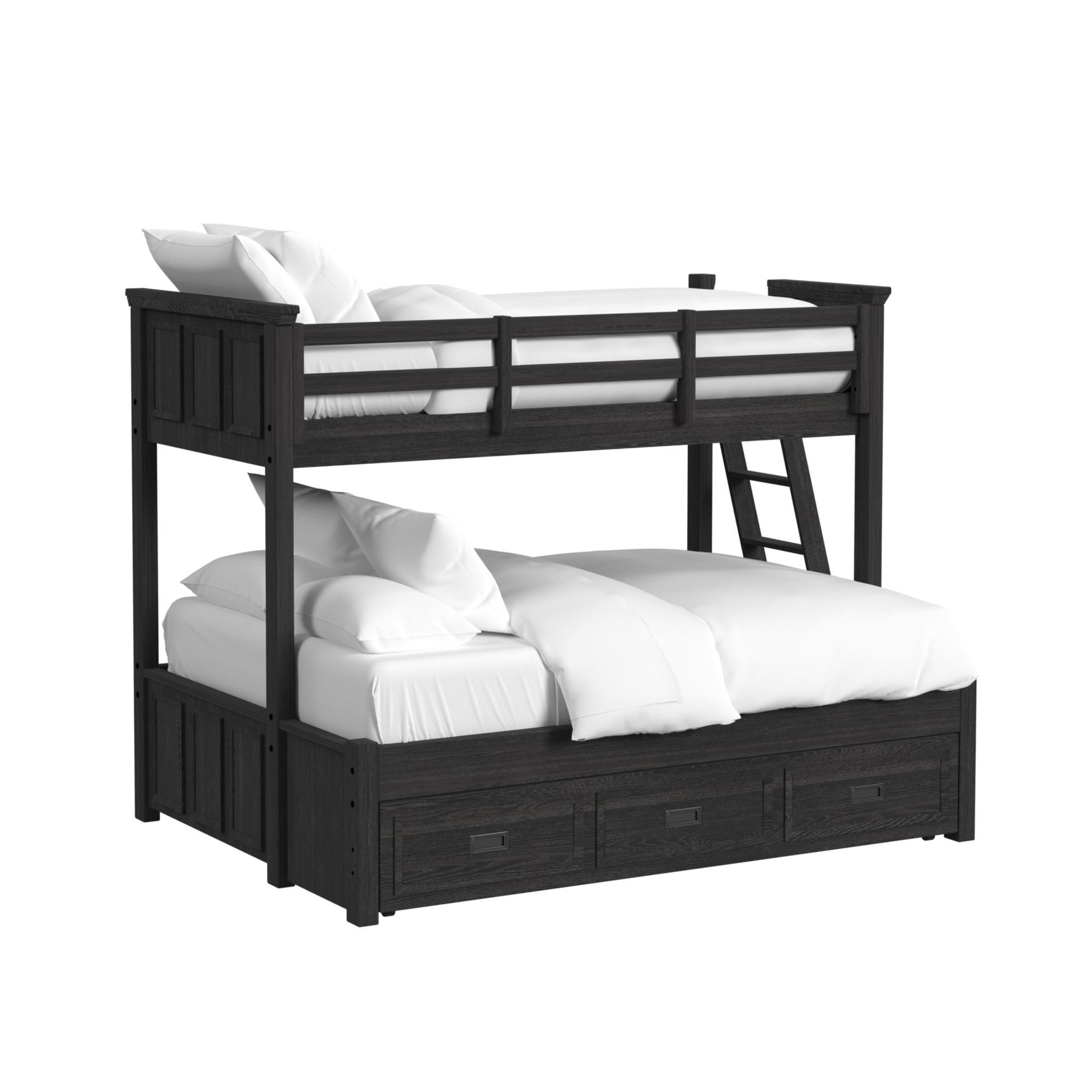 Hampton Kids Twin Over Full Bunk with Ladder and Trundle in Charcoal - Tampa Furniture Outlet