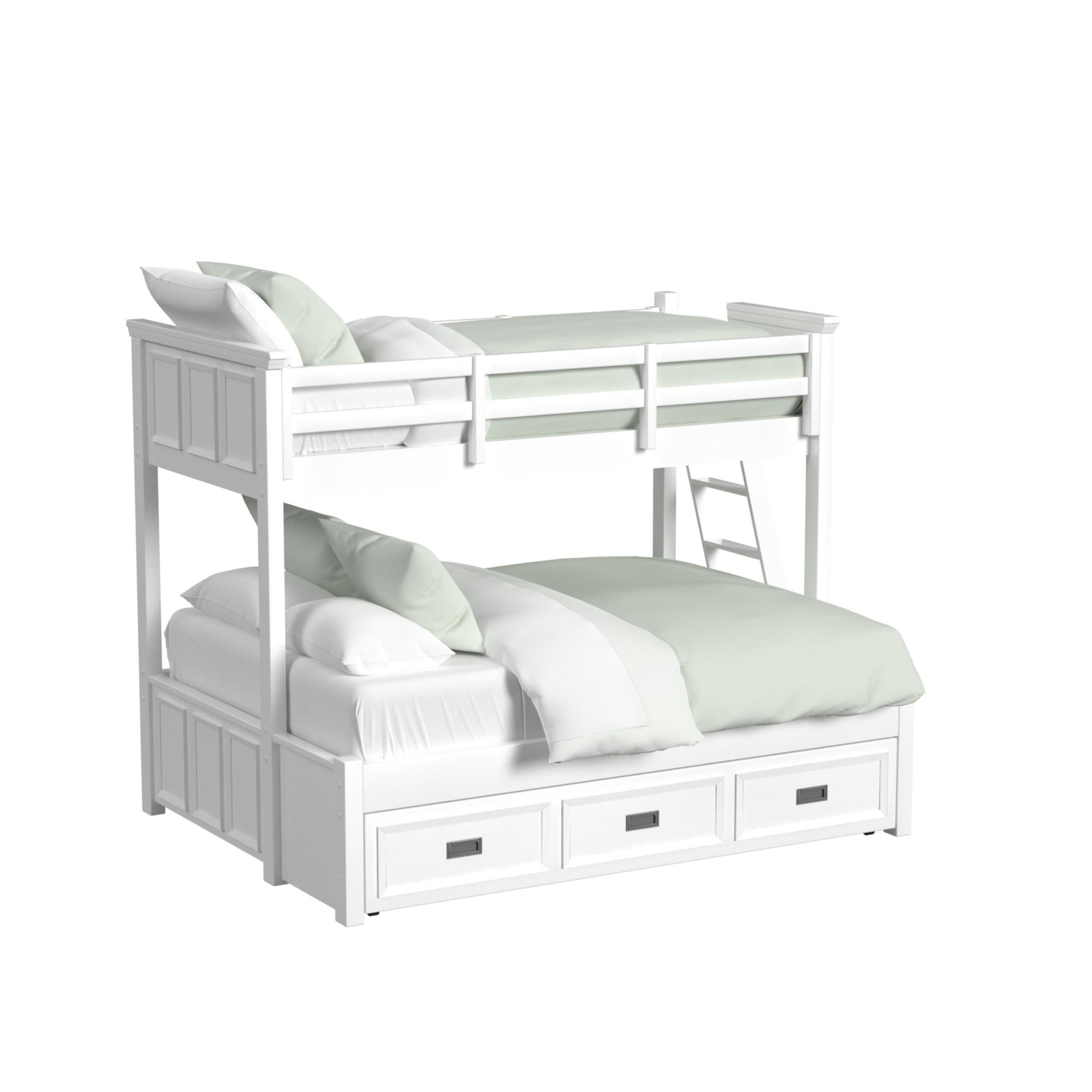 Hampton Kids Twin Over Full Bunk with Ladder and Trundle in White - Tampa Furniture Outlet