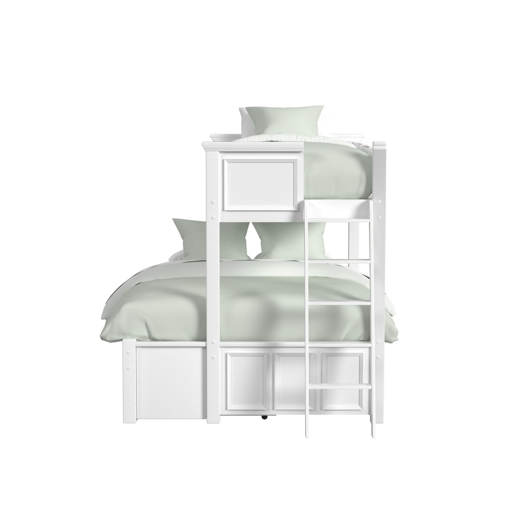 Hampton Kids Twin Over Full Bunk with Ladder and Trundle in White - Tampa Furniture Outlet