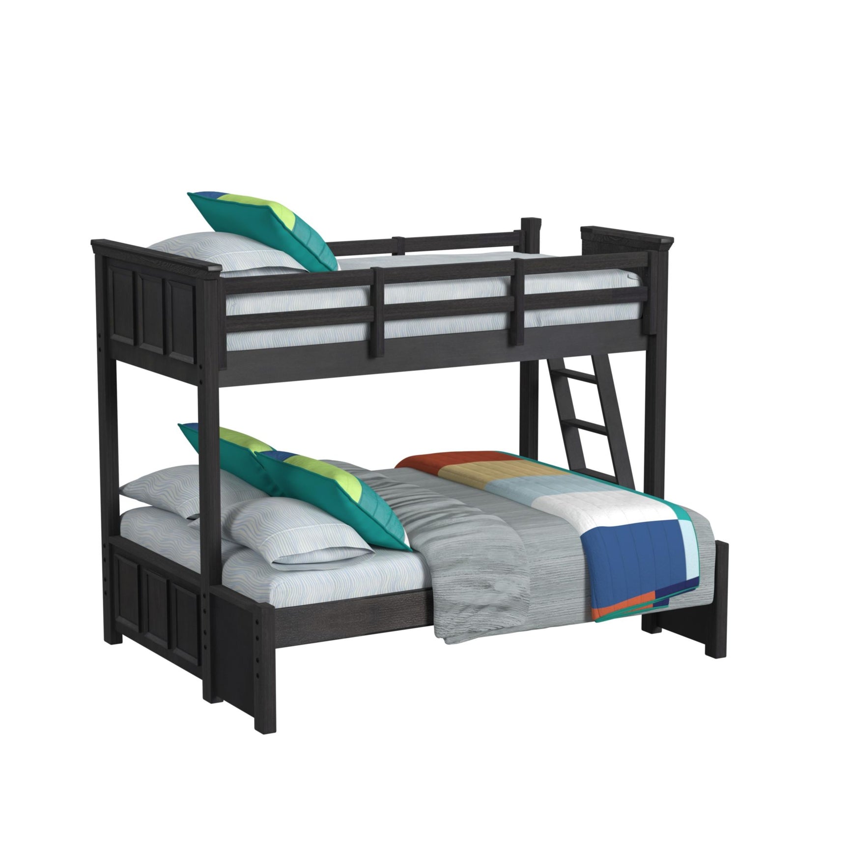 Hampton Kids Twin Over Full Bunk with Ladder in Charcoal - Tampa Furniture Outlet