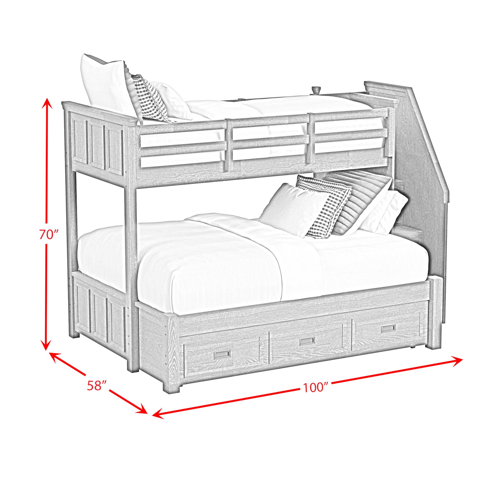 Hampton Kids Twin Over Full Bunk with Staircase and Trundle in White