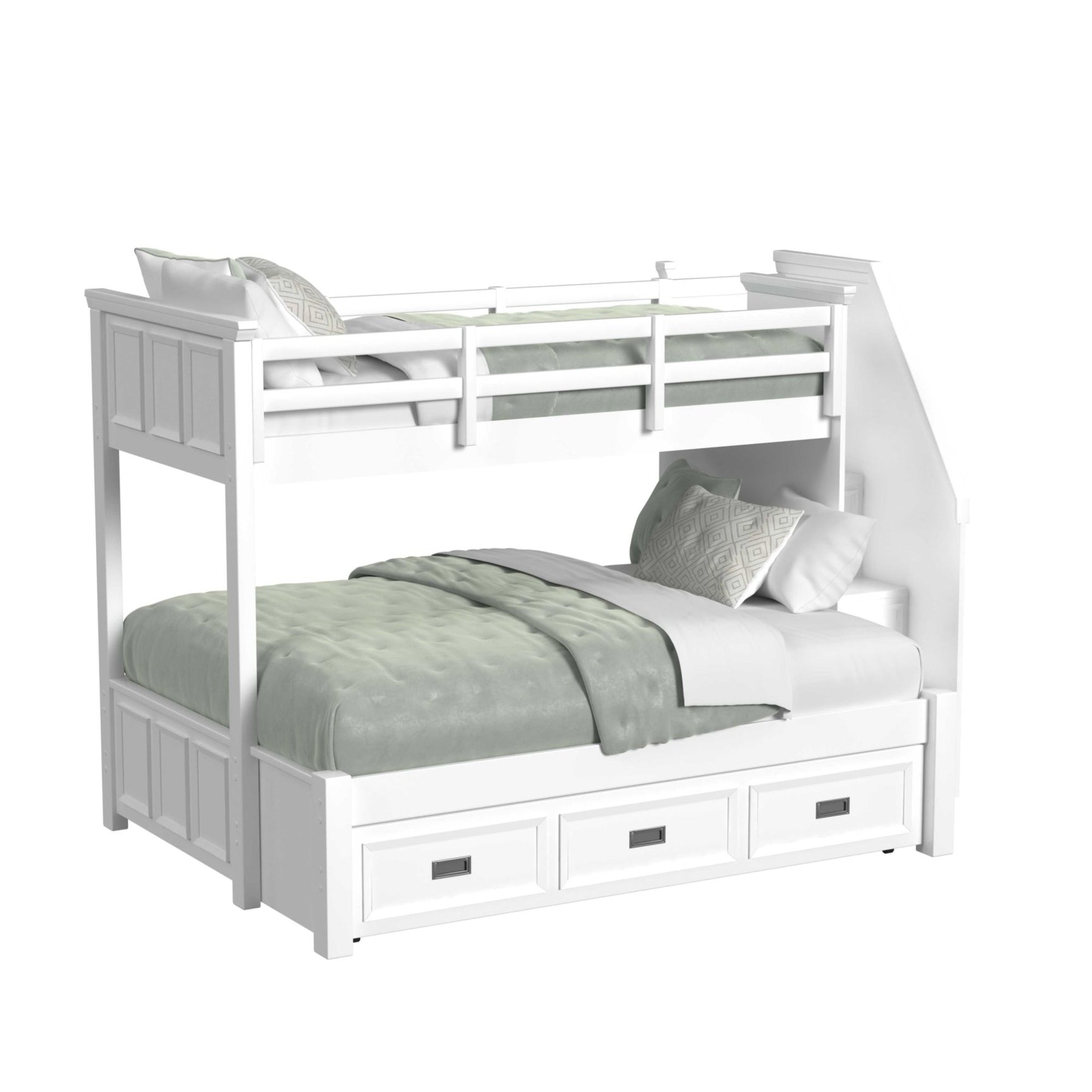 Hampton Kids Twin Over Full Bunk with Staircase and Trundle in White - Tampa Furniture Outlet