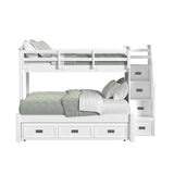 Hampton Kids Twin Over Full Bunk with Staircase and Trundle in White - Tampa Furniture Outlet