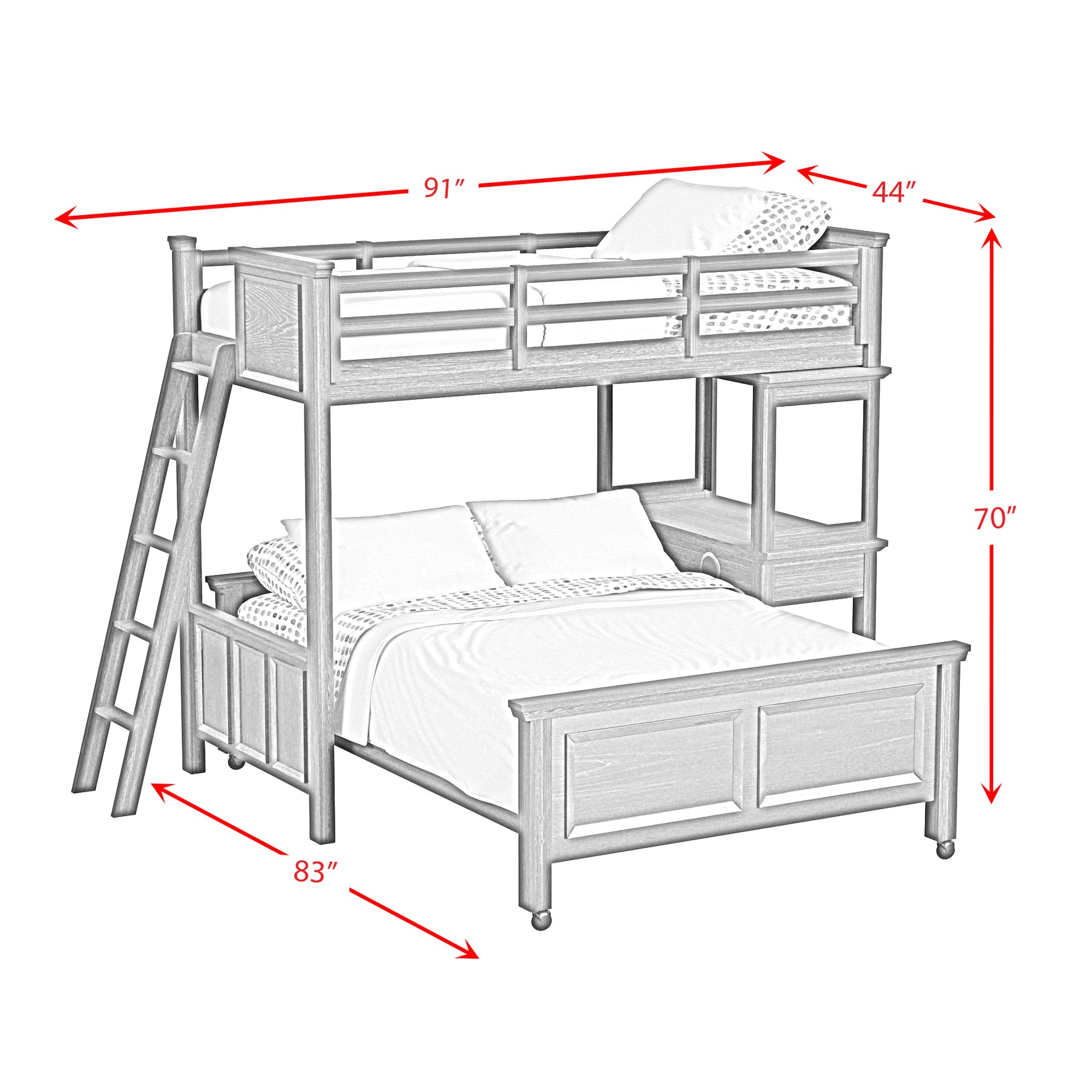 Hampton Kids Twin Over Full Loft with Ladder and Desk with Speaker in Charcoal - Tampa Furniture Outlet