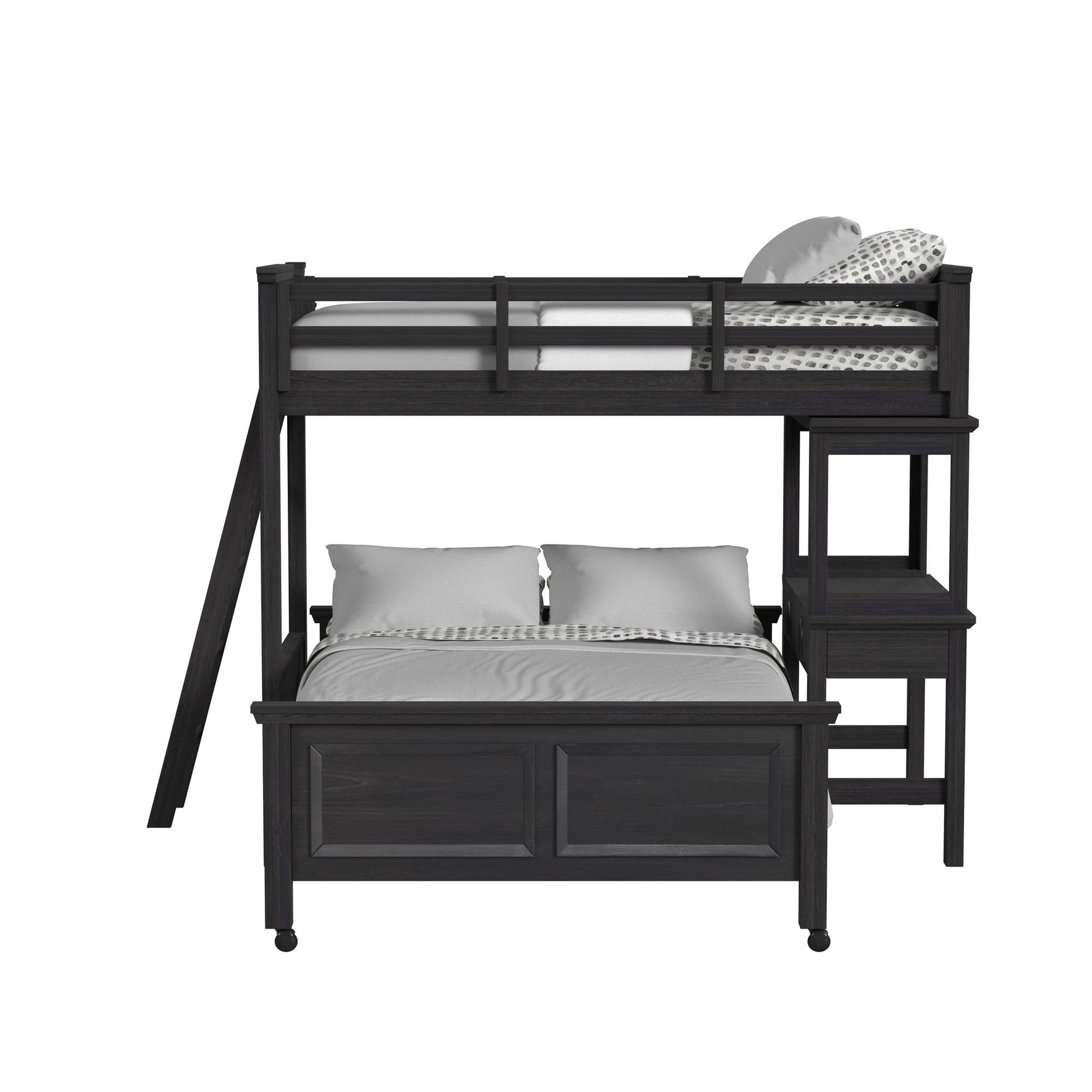 Hampton Kids Twin Over Full Loft with Ladder and Desk with Speaker in Charcoal - Tampa Furniture Outlet