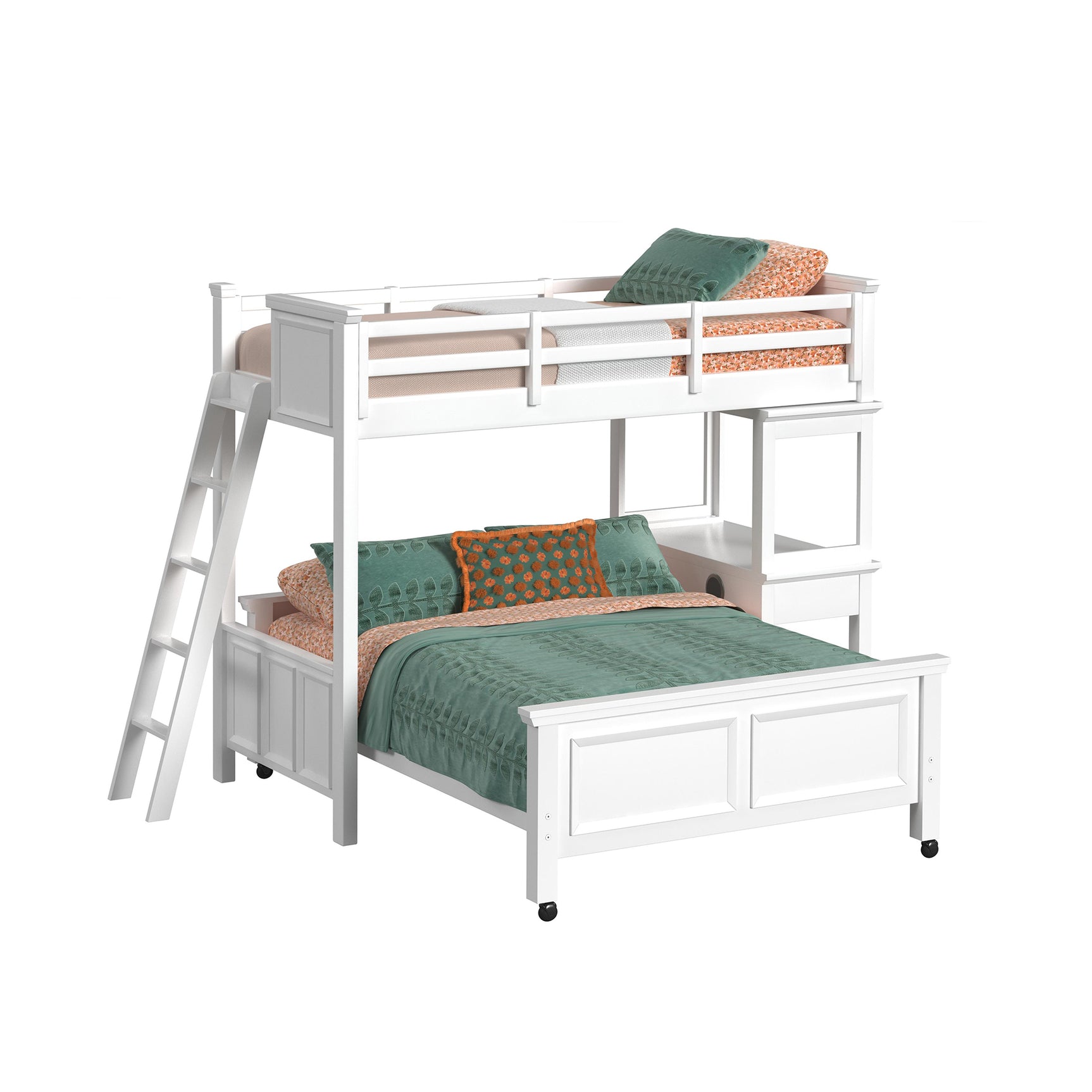 Hampton Kids Twin Over Full Loft with Ladder and Desk with Speaker in White - Tampa Furniture Outlet